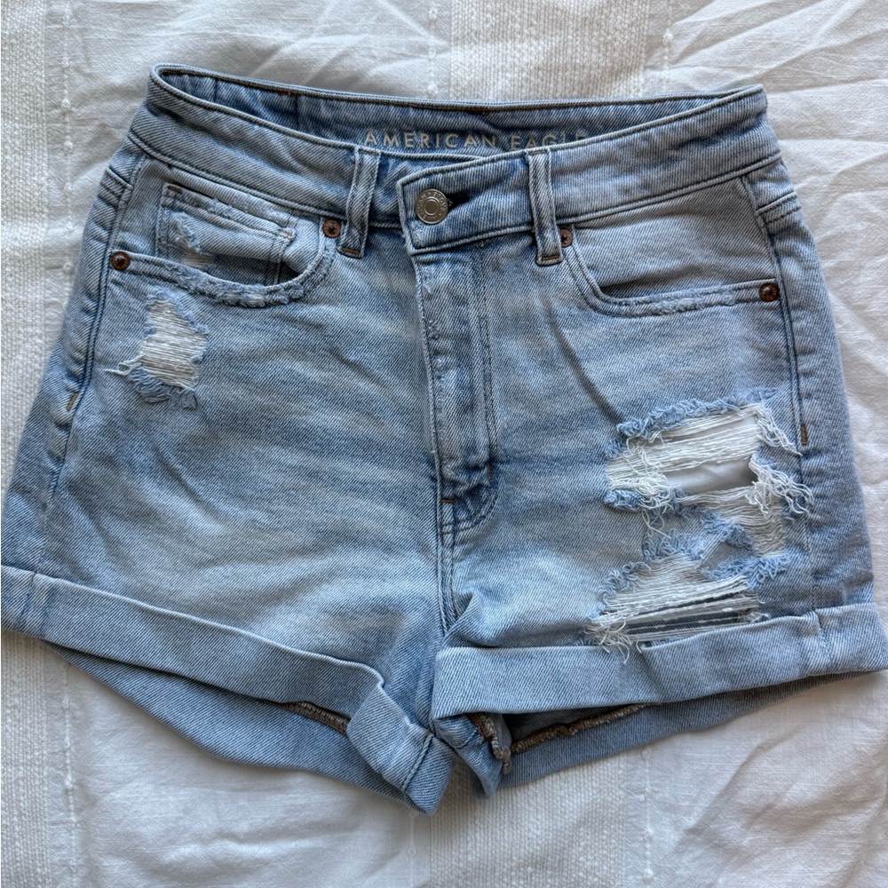 American Eagle Outfitters Blue Jean Shorts Distressed Cuffed